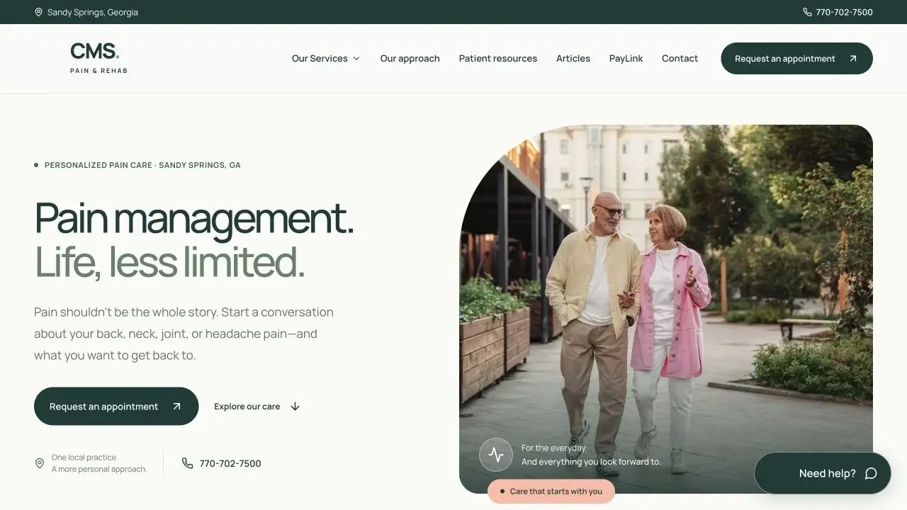 CMS Pain & Rehab website — selected work by Moose Studios