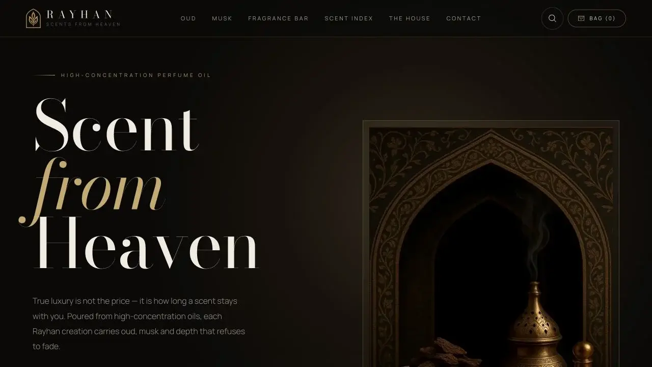 Rayhan Scents website — selected work by Moose Studios